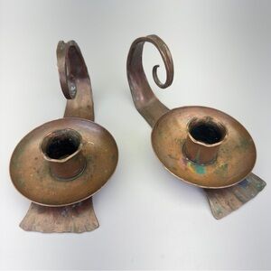 Vintage Erhard Glander Hand Hammered 
Copper Candleholders